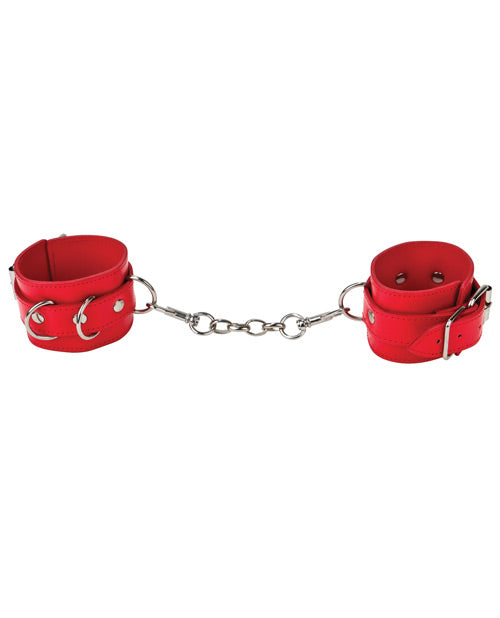 Shots Ouch Red Leather Cuffs with D-Ring Connectors