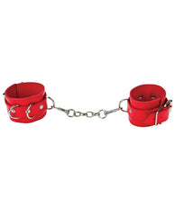 Shots Ouch Red Leather Cuffs with D-Ring Connectors
