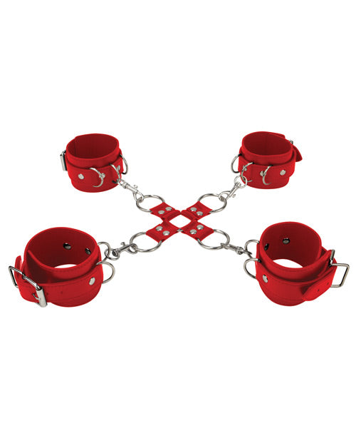 Red Leather Hand & Leg Cuffs with Adjustable Fit and Elegant Stitching