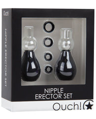 Ouch Nipple Erector Set Adjustable Pump and Rubber Rings for Enhanced Sensation and Sensitivity Play