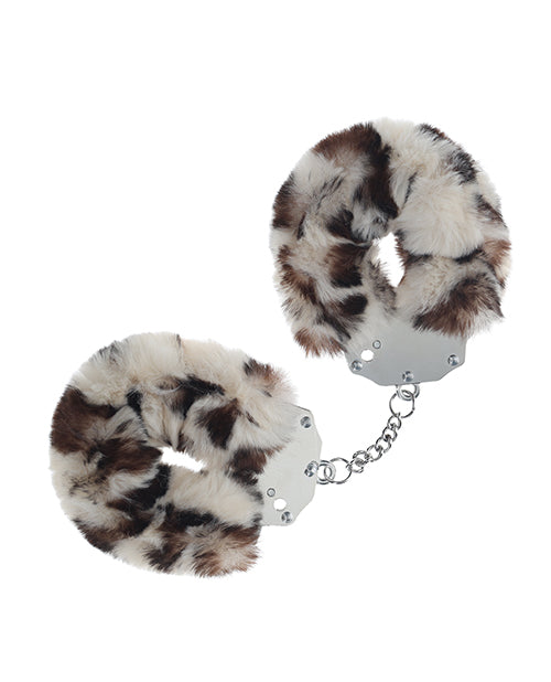 Ouch Bondage Restraints Heavy-duty Fluffy Handcuffs Snow Leopard Faux Fur for Comfortable Secure Bedroom Play