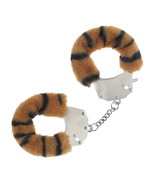 Ouch Bondage Blindfolds & Restraints Tiger Print Fluffy Handcuffs with Quick Release for Playful Restraint