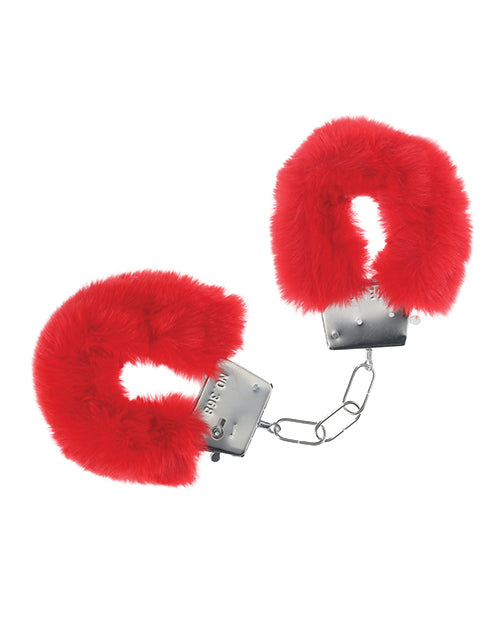 Ouch Bondage Handcuffs Soft Fluffy Red Faux Fur Secure Lock for Comfortable Restraint