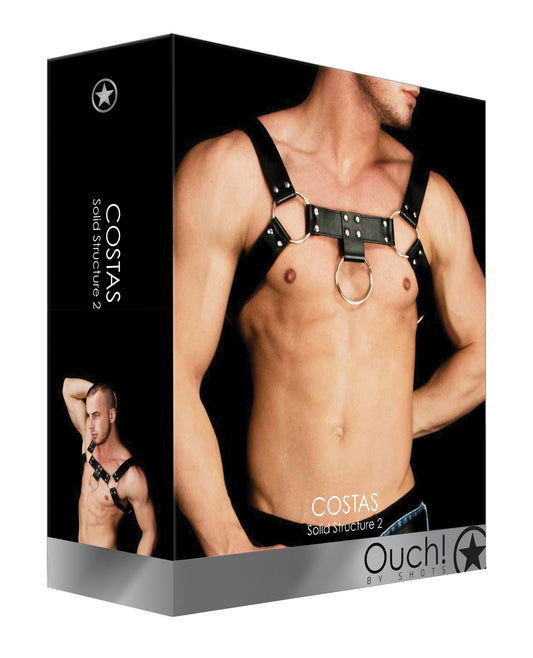 Ouch Bondage Harness with Triple Metal O-Rings and Adjustable Buckles for Secure Restraint Play