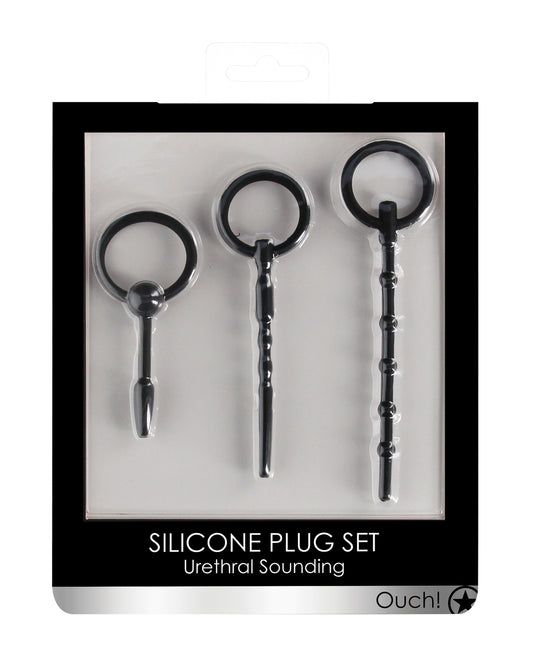 Ouch Urethral Sounding Plug Set Medical-Grade Silicone Textured Dilators with Ring Pull for Safe Urethral Stimulation