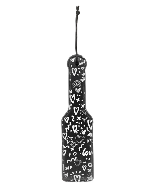 Shots Ouch Love Street Art Black Leather Paddle with Wrist Strap