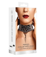Ouch Bondage Collar Adjustable Bonded Leather with Fashion Print and Leash for BDSM Play