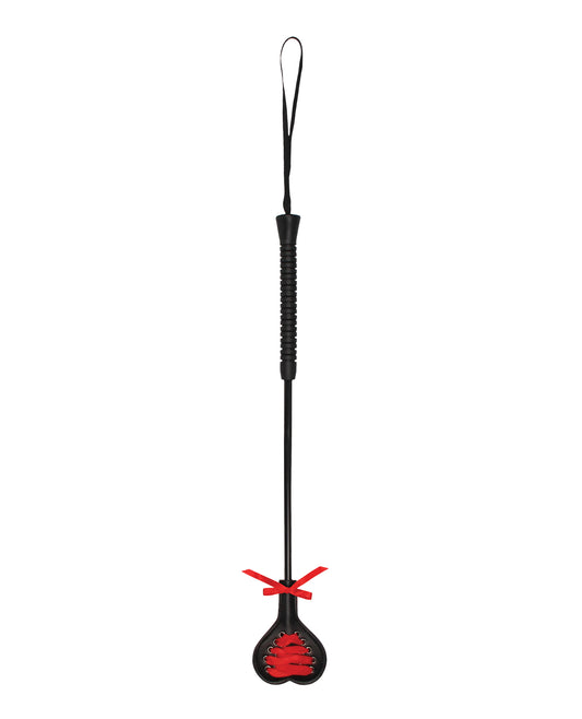 Ouch Bondage Crop Heart Shaped Long Handle with Black Lace Detailing for Couples Play