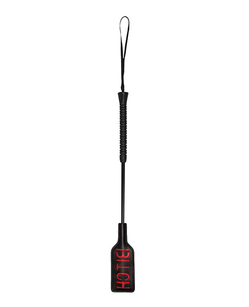 Ouch Bondage Crop Faux Leather Reversed BITCH Lettering Black Design for BDSM Discipline Play