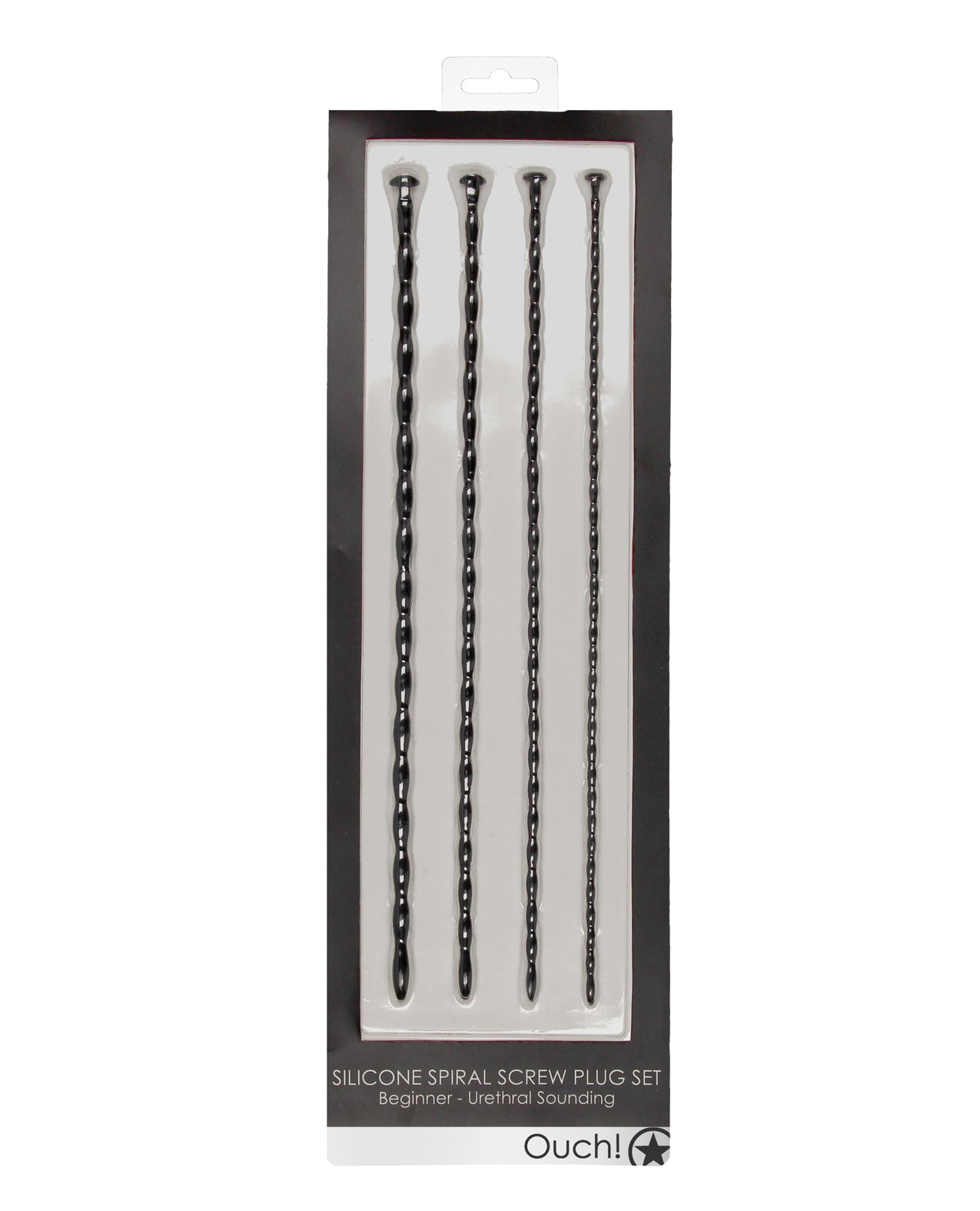 Ouch Silicone Urethral Sounding Probe Set Extra Long Spiral Plugs in 4 Sizes for Deep Stimulation and Safe Urethral Play