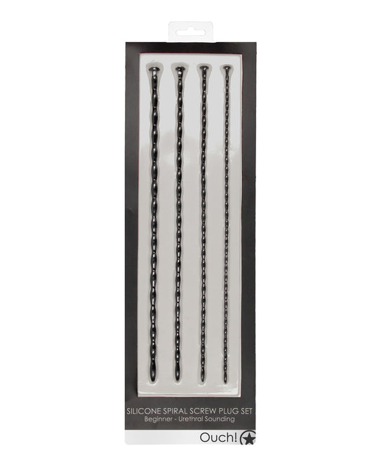 Ouch Silicone Urethral Sounding Probe Set Extra Long Spiral Plugs in 4 Sizes for Deep Stimulation and Safe Urethral Play