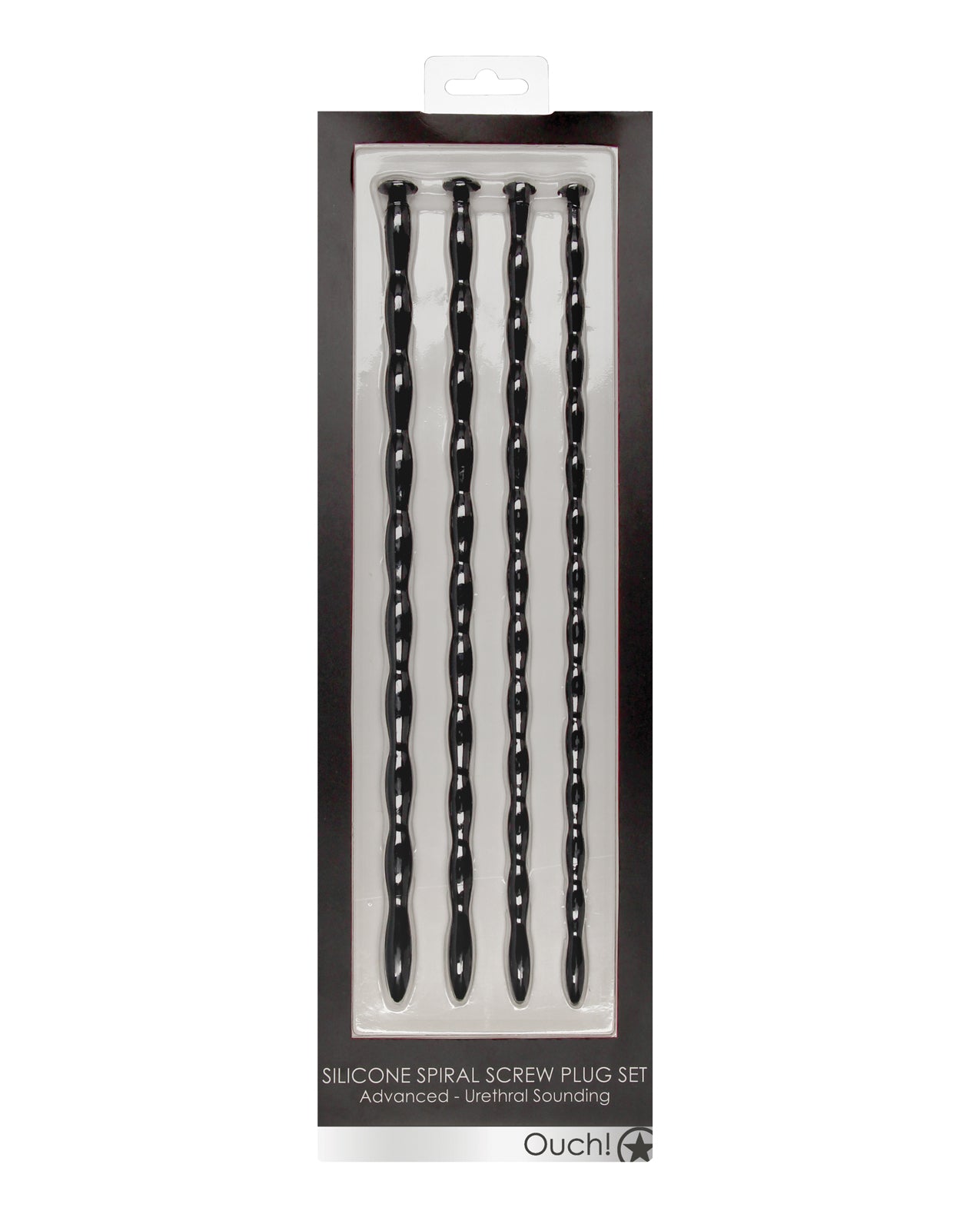 Ouch Silicone Urethral Sounding Plug Set with Spiral Tips and Multiple Diameters for Deep Sensation Play