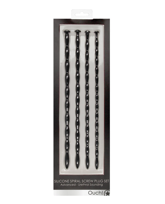 Ouch Silicone Urethral Sounding Plug Set with Spiral Tips and Multiple Diameters for Deep Sensation Play