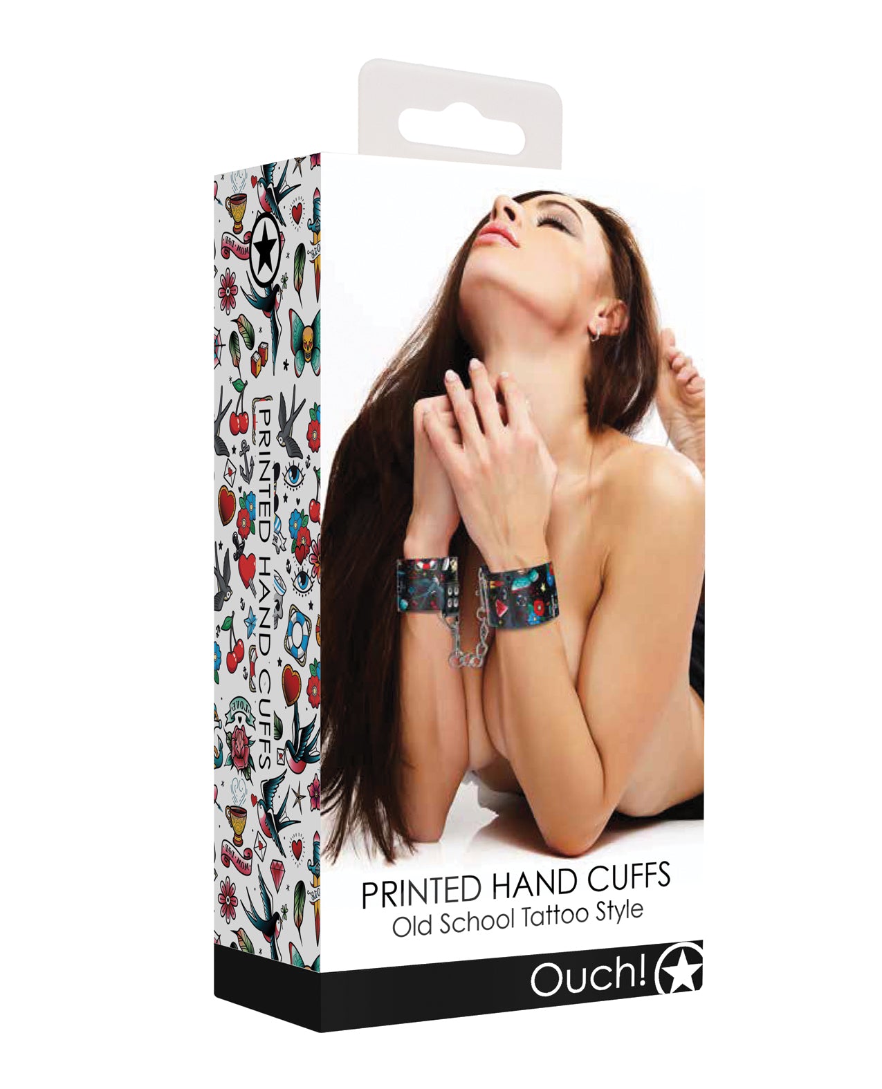 Ouch Bondage Handcuffs Tattoo Print Adjustable Comfortable Black for Secure Bedroom Restraint