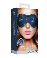 Shots Denim Bondage Blindfold Elastic Strap Stylish Blue for Sensory Deprivation and BDSM Play