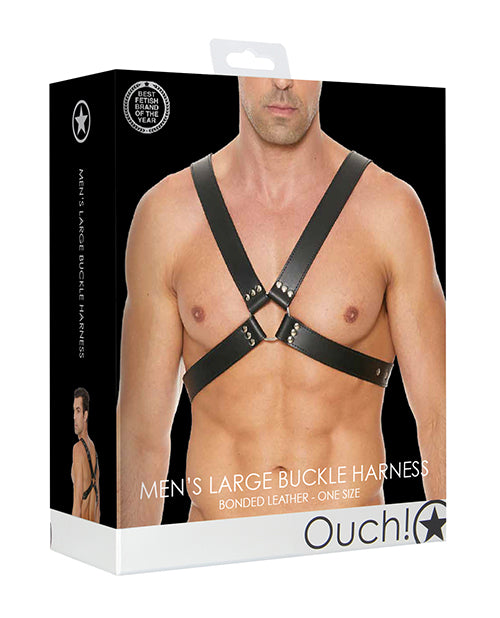 Ouch Men's Bondage Harness with Adjustable Buckles and Dual O-Rings for Secure BDSM Restraint