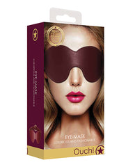Ouch Bondage Blindfold Burgundy PU Leather Gold Accents Eyemask for Sensory Play and Restraint