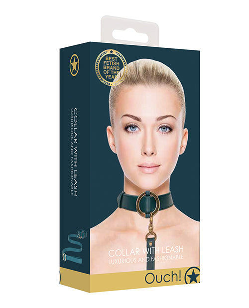 Ouch Bondage Restraint Set Green Leather Collar Gold Details for Stylish BDSM Play