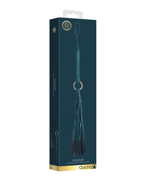 Ouch Bondage Flogger PU Leather Gold Accent Long Strands for Sensual Impact Play