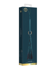 Ouch Bondage Flogger PU Leather Gold Accent Long Strands for Sensual Impact Play