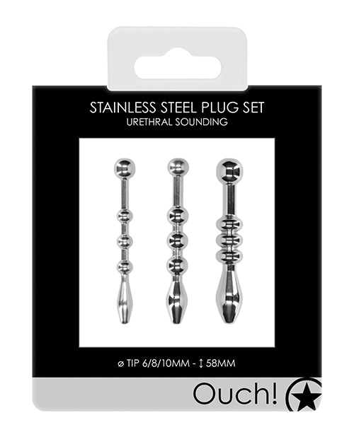 Ouch Urethral Sounding Metal Plug Set with Graduated Tips and Polished Finish for Advanced Stimulation