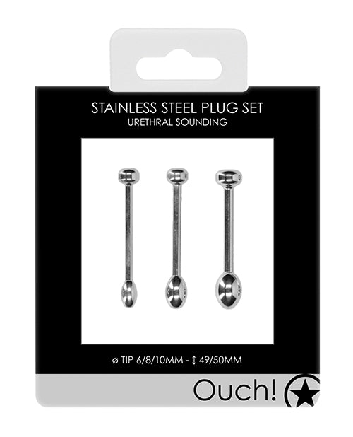 Ouch Metal Urethral Sounding Plug Set with Durable Construction and Multiple Diameters for Sensory Play and Stimulation