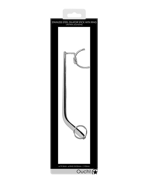 Ouch Urethral Sounding Dilator Stick stainless steel ribbed with ring handle for urethral sensory stimulation