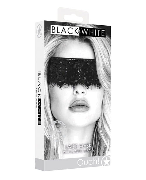 Ouch Bondage Blindfolds Black & White Silk Lace Mask with Elastic Straps for Sensory Play