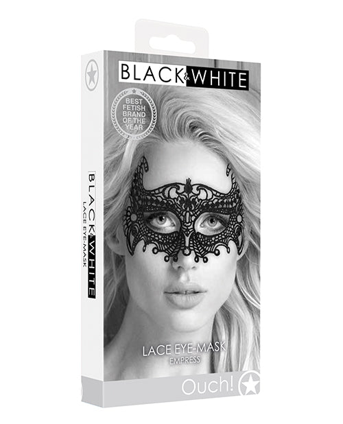 Ouch Bondage Blindfolds Empress Black Lace Eye Mask Adjustable Ribbons for Masquerade Parties and Sensual Mystery