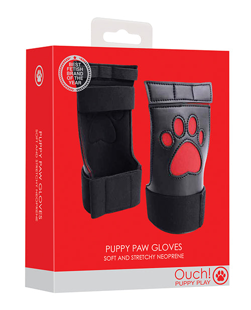 Ouch Bondage Gloves Red Neoprene Paw Cut-Out Design for Comfortable Puppy Play Restraints