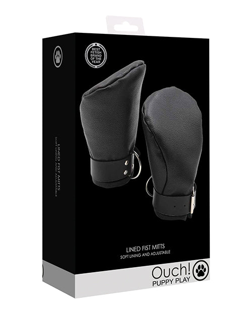 Ouch Bondage Blindfolds & Restraints Black Neoprene Lined Puppy Play Fist Mitts with Paw Detail for Comfortable Roleplay