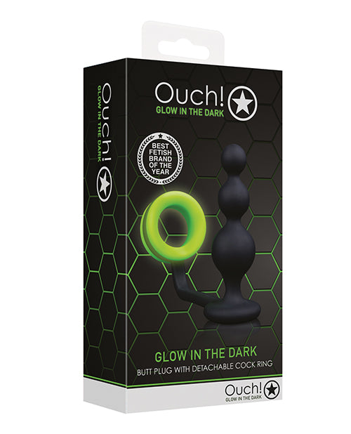 Ouch Glow in the Dark Anal Plug with Cock Ring Fluorescent Beads for Dual Sensation Pleasure