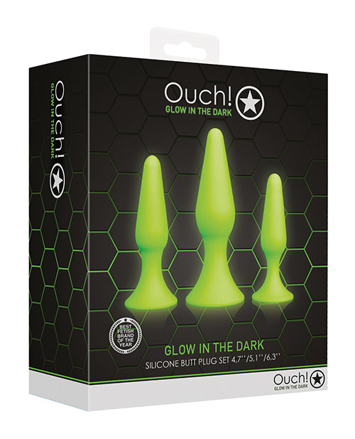 Ouch Anal Products Glow in the Dark Butt Plug Set Fluorescent Detailing for Nighttime Anal Play