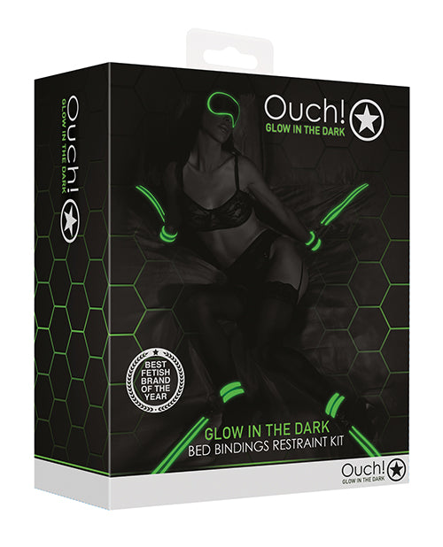 Ouch Bondage Restraint Kit Glow in the Dark Detailing Adjustable Bed Bindings for Couples Play