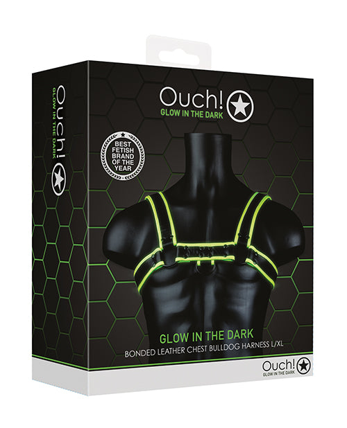Ouch Bondage Harness Glow in the Dark Adjustable Straps Fluorescent Green for Nighttime Bondage Play