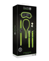 Ouch Bondage Kit Glow in the Dark Wrist Cuffs Blindfold Paddle for Restrained Sensory Play