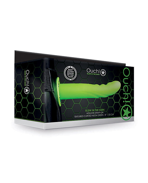 Ouch Strap On Glow in the Dark Curved Textured Hollow Design for Couples Play and Comfort