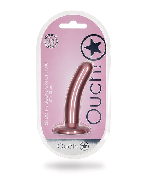 Ouch silicone dildo smooth curved G-spot design with rose gold finish and suction cup for versatile stimulation