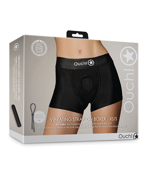 Ouch Strap-On Vibrating Boxer with Elastic Fit and 10-Speed Bullet for Comfortable Pegging and Packing