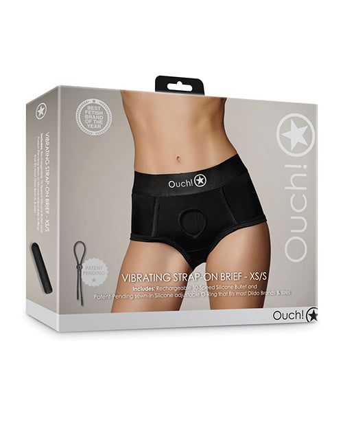 Ouch Strap On Brief black vibrating strap on brief with rechargeable silicone bullet for comfortable and versatile strap-on play