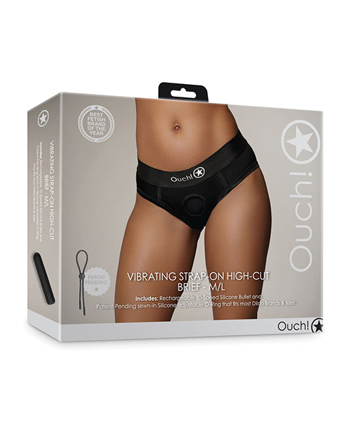 Ouch Strap-On Panties Black Vibrating Brief with Adjustable O-Ring and Rechargeable Bullet for Couples' Intimacy