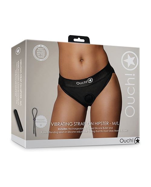 Ouch Strap Ons Black Vibrating Strap-On Hipster with Lace Trim and 10-Speed Bullet for Comfortable Intimate Play