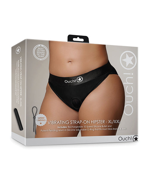 Ouch Strap-On Hipster Black XL/XXL Lace Detail with Rechargeable Vibrating Bullet for Comfortable Strap-On Play