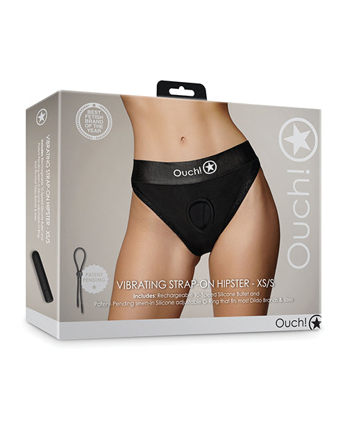 Ouch Strap-On Panty with Lace Open Crotch and Rechargeable Vibrating Bullet for Comfortable Strap-On Play