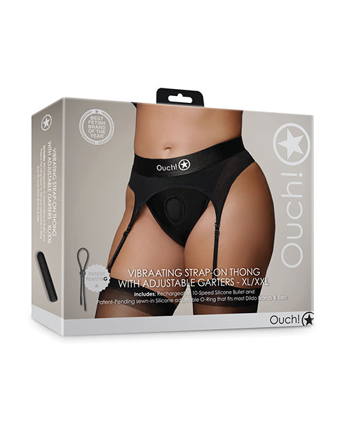 Ouch Strap On Vibrating Thong with Adjustable Garters and Rechargeable Bullet for Comfortable Pegging and Packing