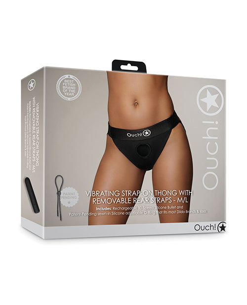 Ouch Strap-On Thong with Removable Rear Straps and Rechargeable Vibrating Bullet for Comfortable Strap-On Play and Packing