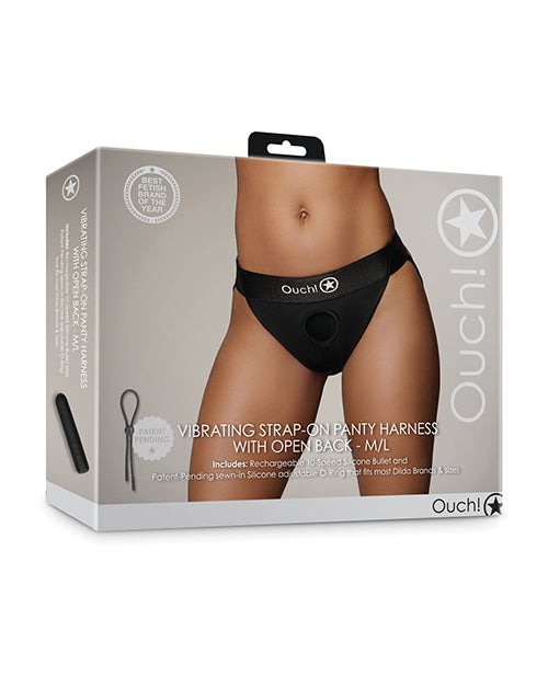 Ouch Strap-On Vibrating Panty Harness Open Back Adjustable Straps with Rechargeable Bullet for Versatile Pleasure