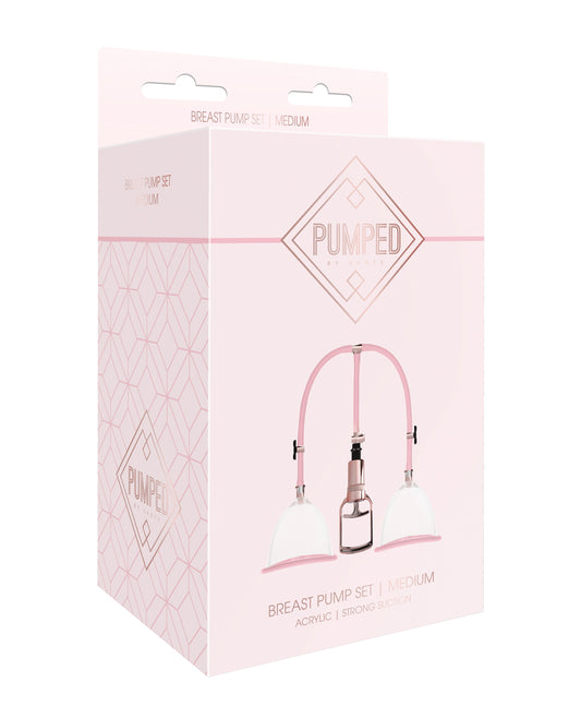 Pumped Breast Pump Set Medium Rose Gold with Silicone Seal and Hand Pump for Fuller Breasts and Enhanced Sensitivity