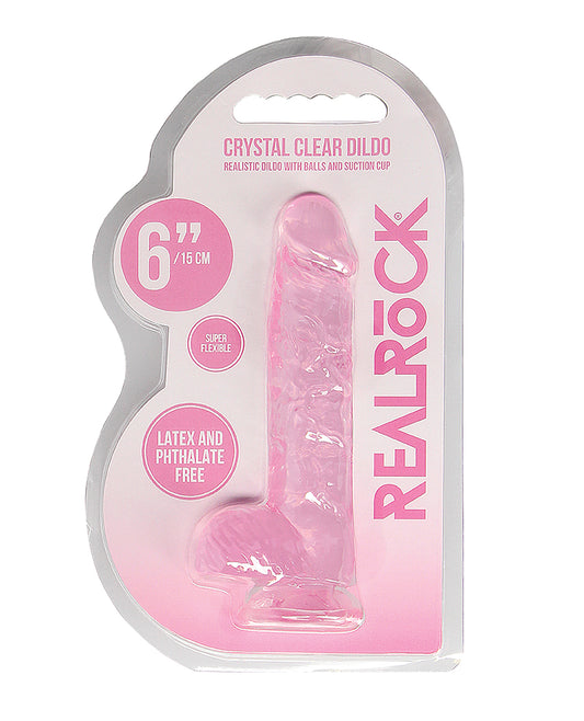 RealRock dildo crystal clear realistic design with balls and strong suction cup for lifelike pleasure and easy versatility