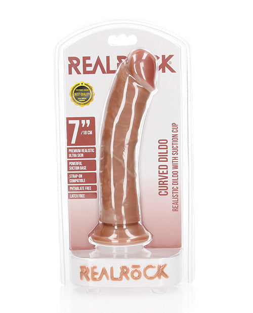 RealRock Dildo Realistic 7 Inch Curved Shaft with Suction Cup for Hands-Free G-Spot Stimulation